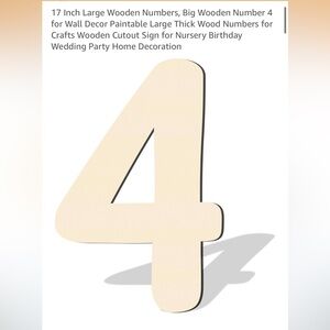 Wooden Number 4 Decor NWT (T13)